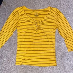 Mustard Yellow long sleeve with black stripes. size M
